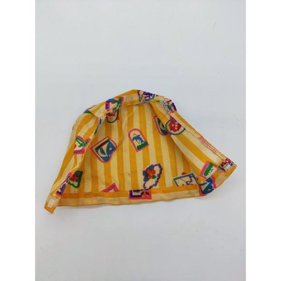 Vintage Barbie Doll Shirt Top Vacation Scenes Yellow Stripe Collar Mattel Doll - Picture 3 of 3